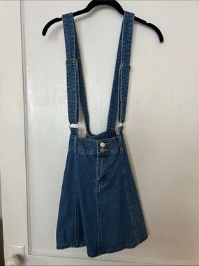 Allegra K Blue Denim Suspender Skirt